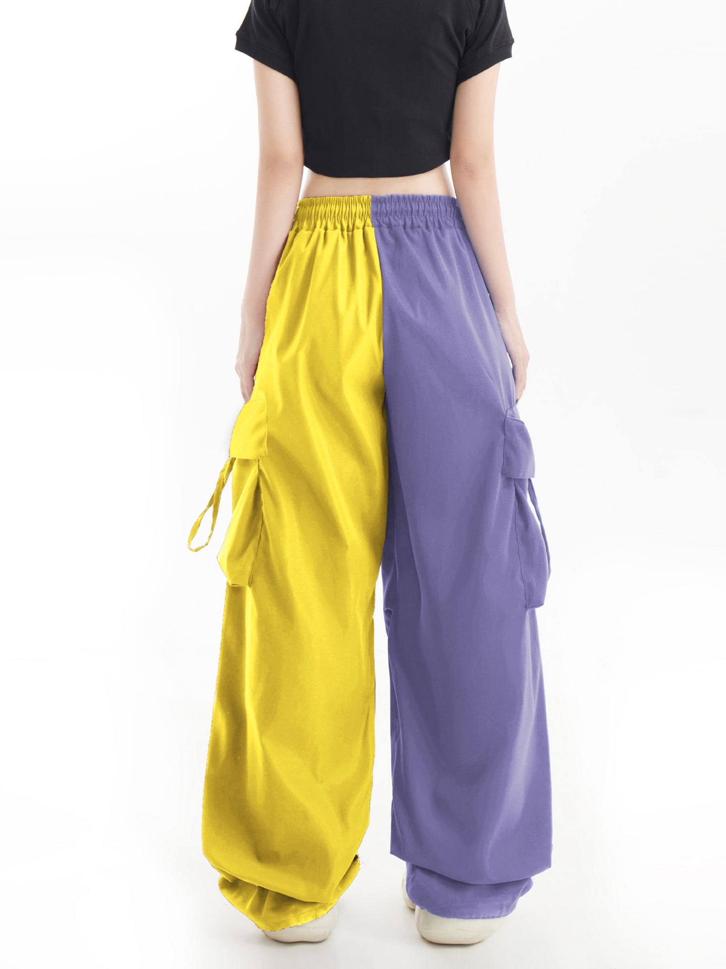 American Contrast Color Loose Wide Leg Cargo Pants Hip Hop Color Matching Fashion Casual Sports Trousers for Women 22