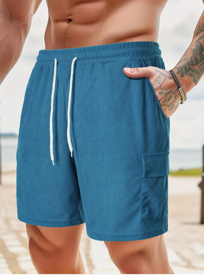 Summer Men's Solid Color Drawstring Casual Shorts 10