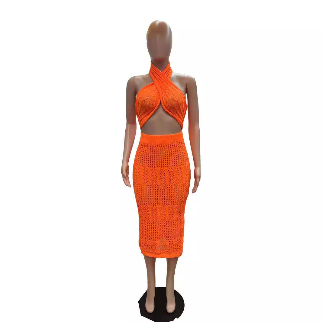 Women's Sexy Knitting Strapless Two Piece Skirt Set 6