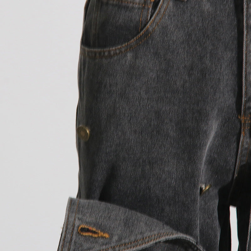 Autumn Street Trend Button Irregular Denim Pants High Waist Slim Fit Jeans 14