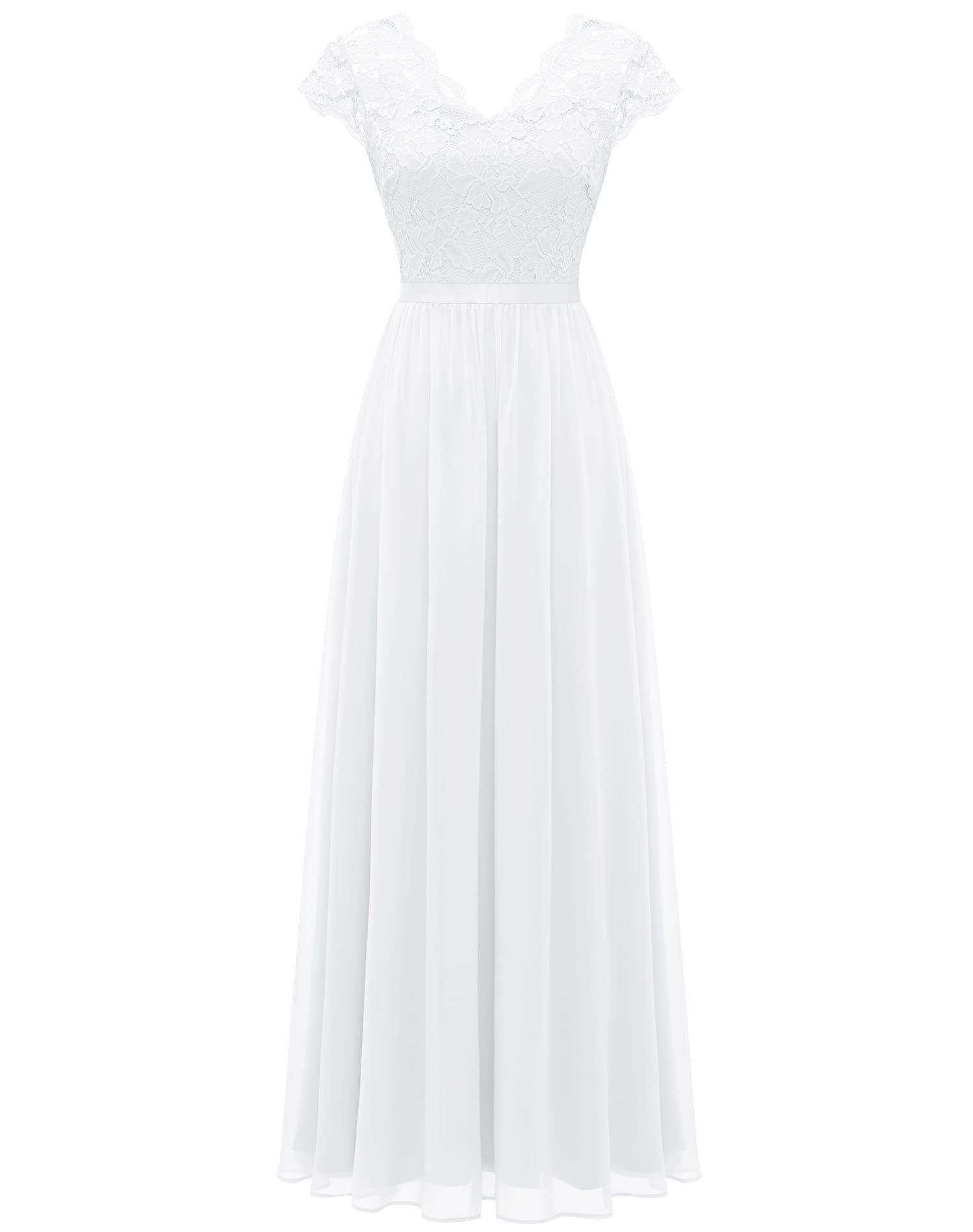 Lace Trim Patchwork Chiffon Slim Waist Maxi Dress 15