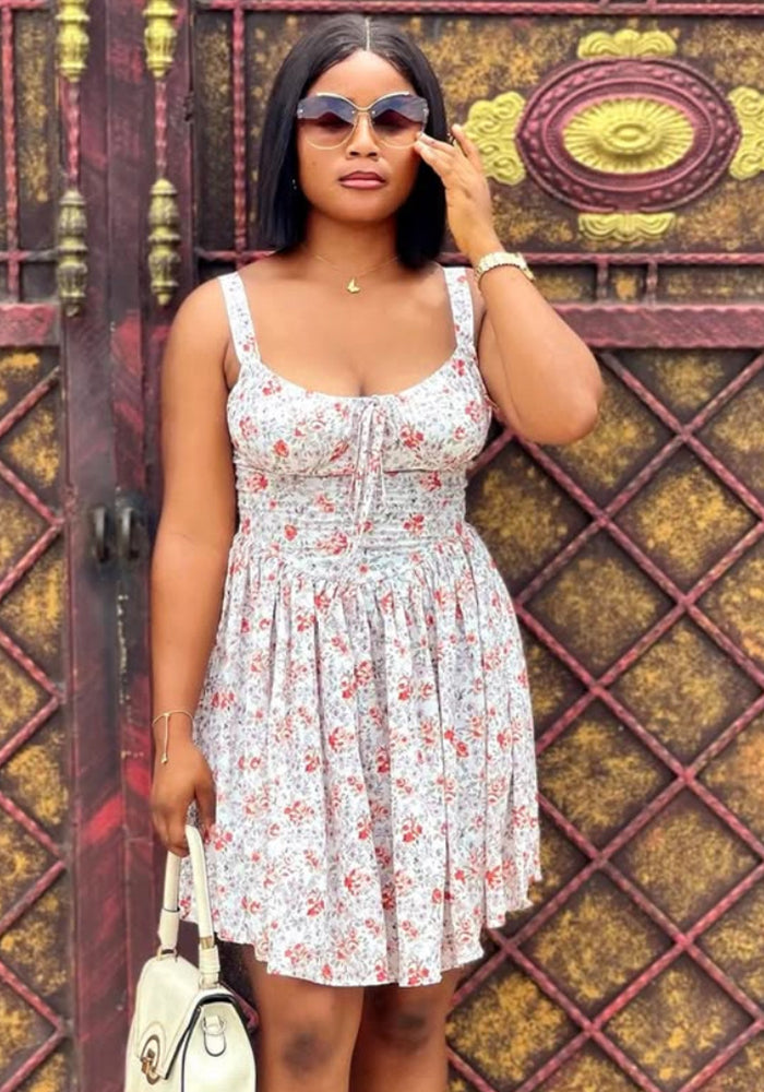 Fashion Print Sexy Deep V-Neck Sling Slim Waist Irregular Dress