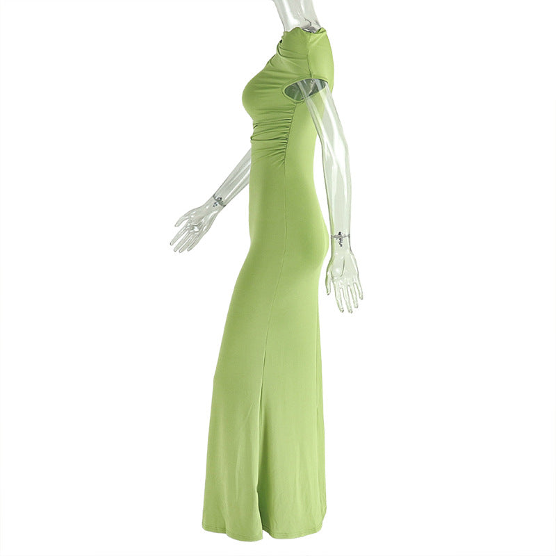 Women Elegant Slash Shoulder Solid One Shoulder Dress 5