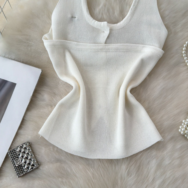 Fashionable Halter Neck Low Back Breasted Slim Fit Knitting Vest Women's Outdoor Wear Trendy Basic Top 17