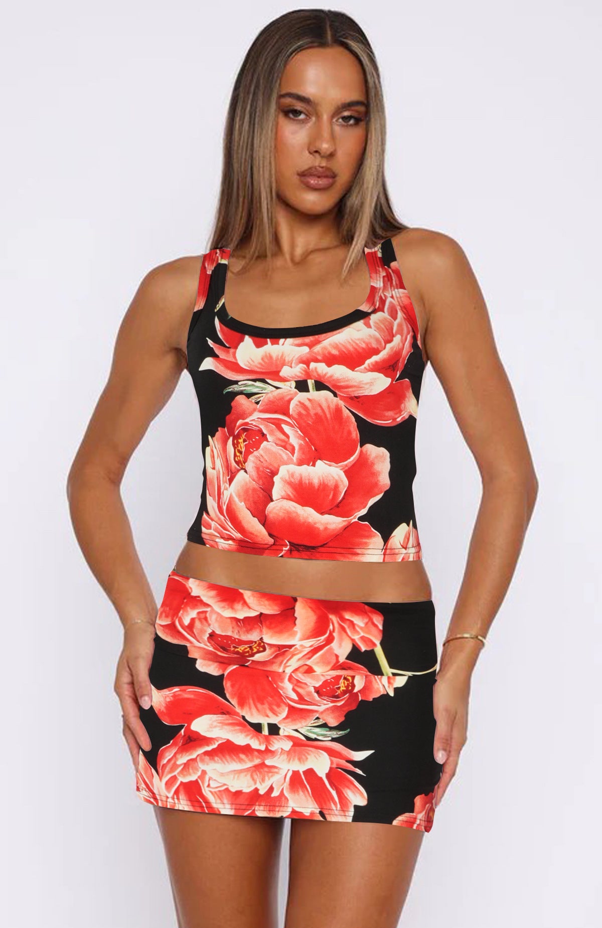 Women Sexy Printed Tank Top and Mini Skirt Set 10