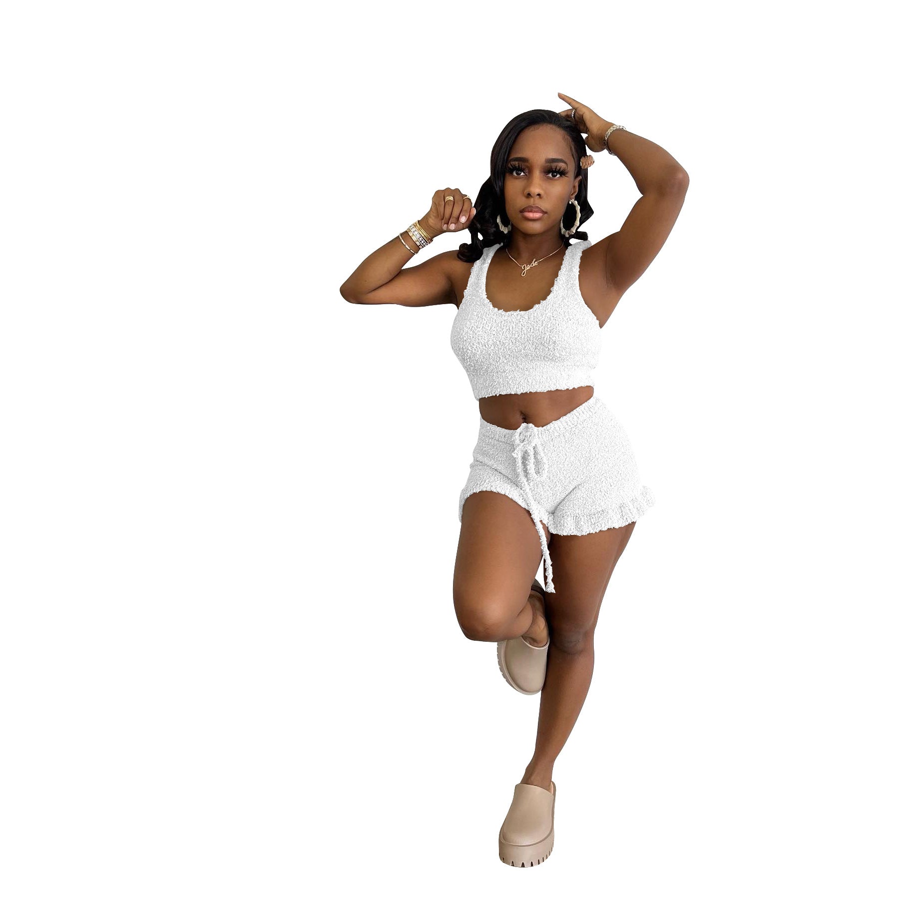 Ladies Spring Summer Stylish Fleece Comfort Tank Top Shorts  Two Piece Set 11