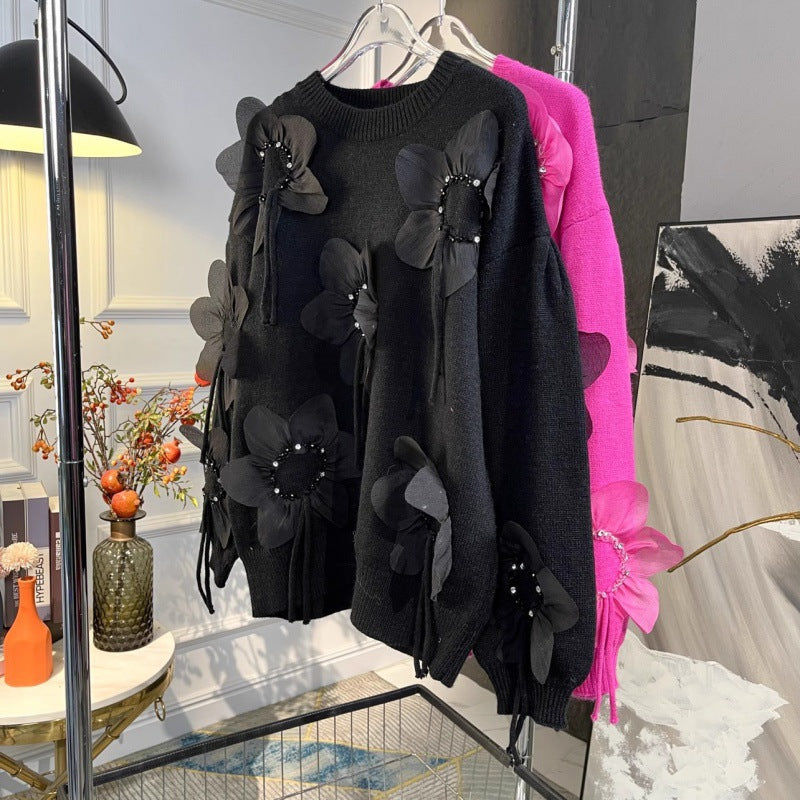 Women flower beaded sweater 5