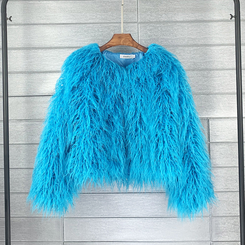 Fur Coat Solid Color Ladies Cropped Coat 12