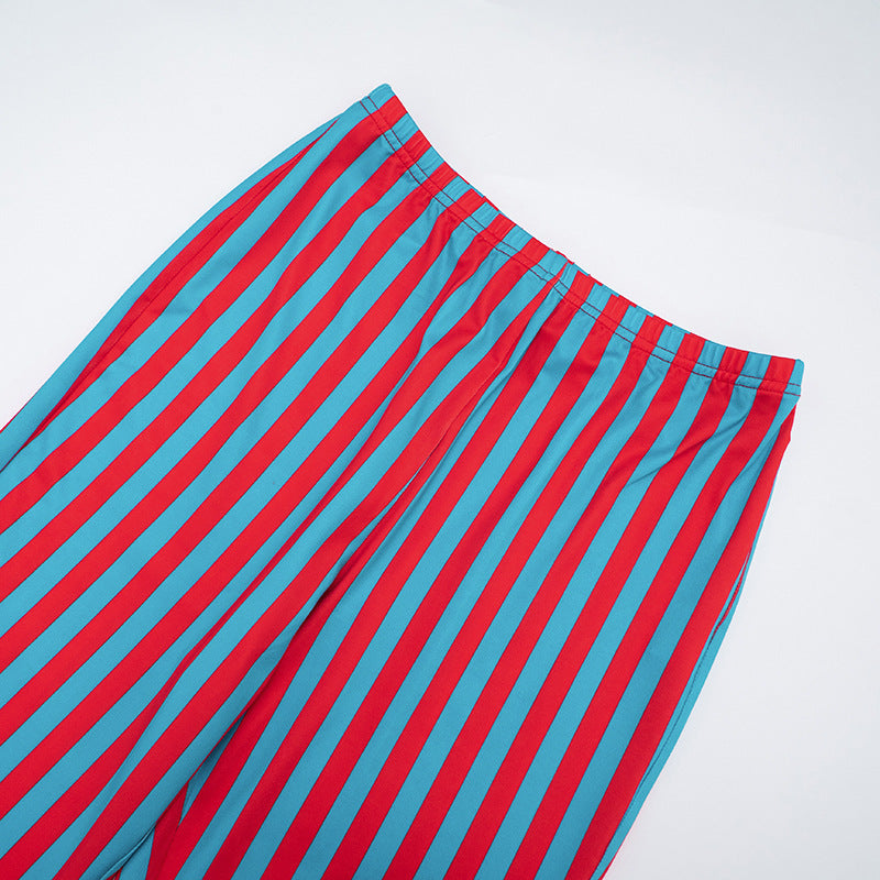 Women Contrast Striped Halter Neck Top and Capri Pants Two-Piece 28