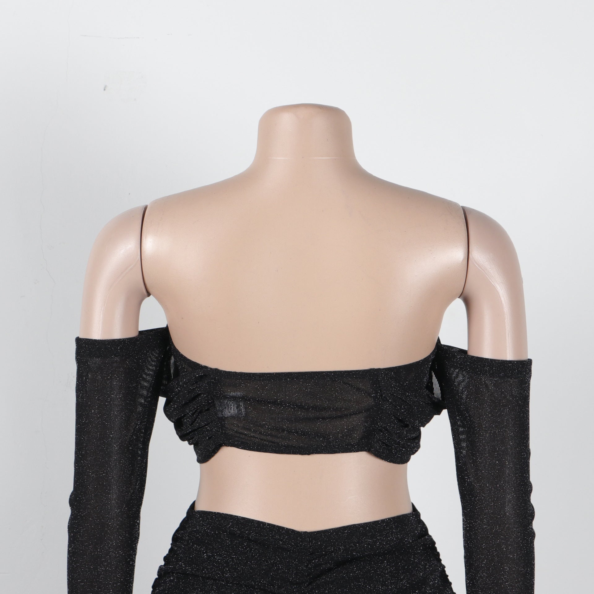 Sexy off shoulder pleated two piece skirt set nightclub wear 17