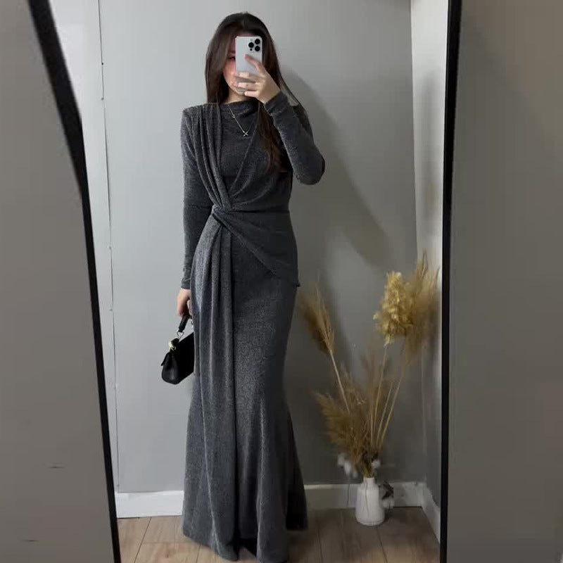 Women Fall Round Neck Bodycon Long Sleeve Dress 9