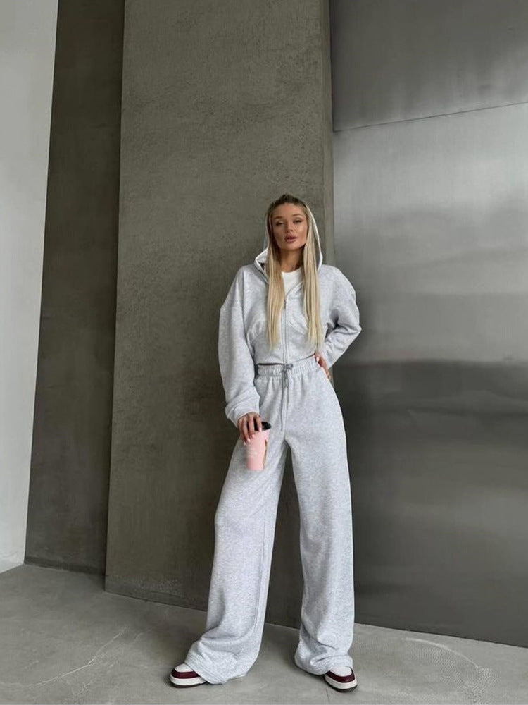 Women Fall Casual Long Sleeve Zipper Hoodies andSolid Lace-up PantsTwo Piece Set 19