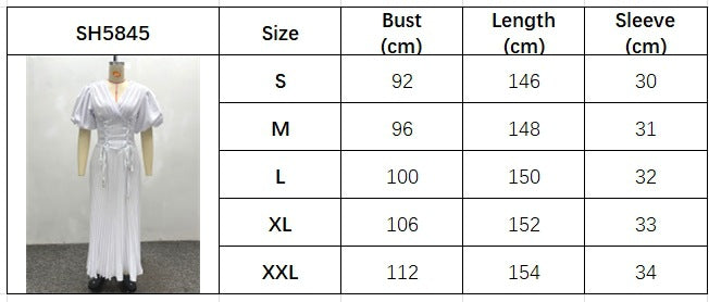 African Women's V-Neck Puff Sleeve Lace-Up Slim Waist Solid Color Trendy Pleated Maxi Dress 10
