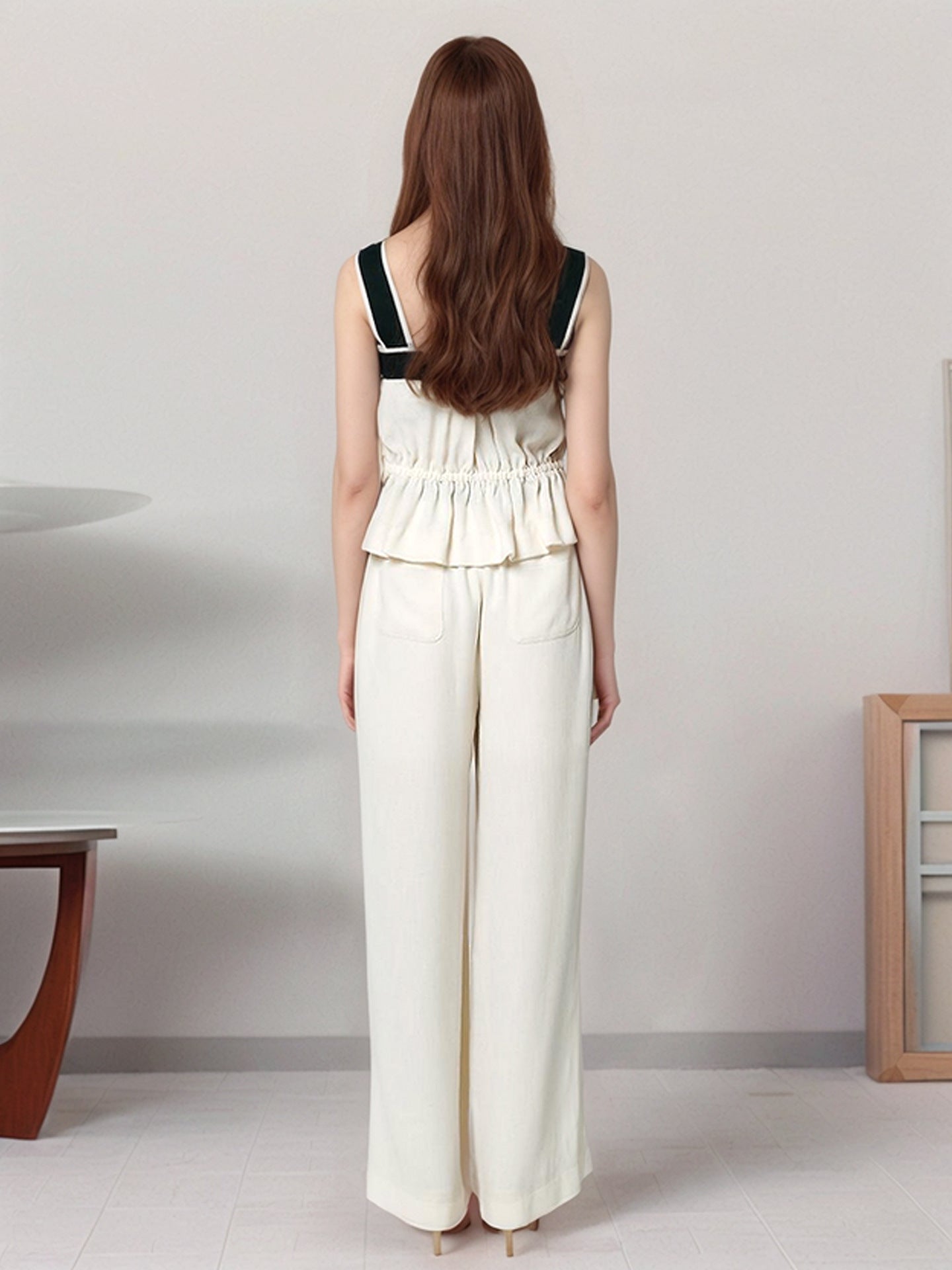 contrast color  Square neck camisole pants fashion women's suit 3