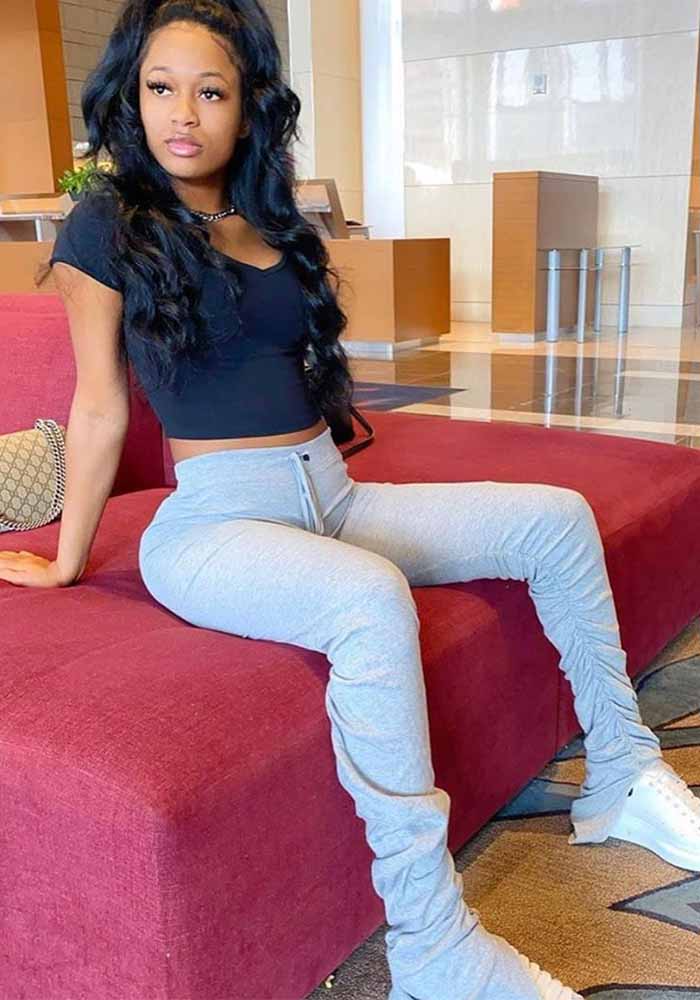 Women Casual Solid pleated slit Stacked Pants