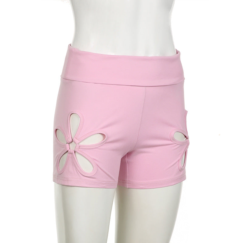 Fashionable Hollow Floral Shorts Outdoor Wear Patchwork Ring Casual Sweatpants 9