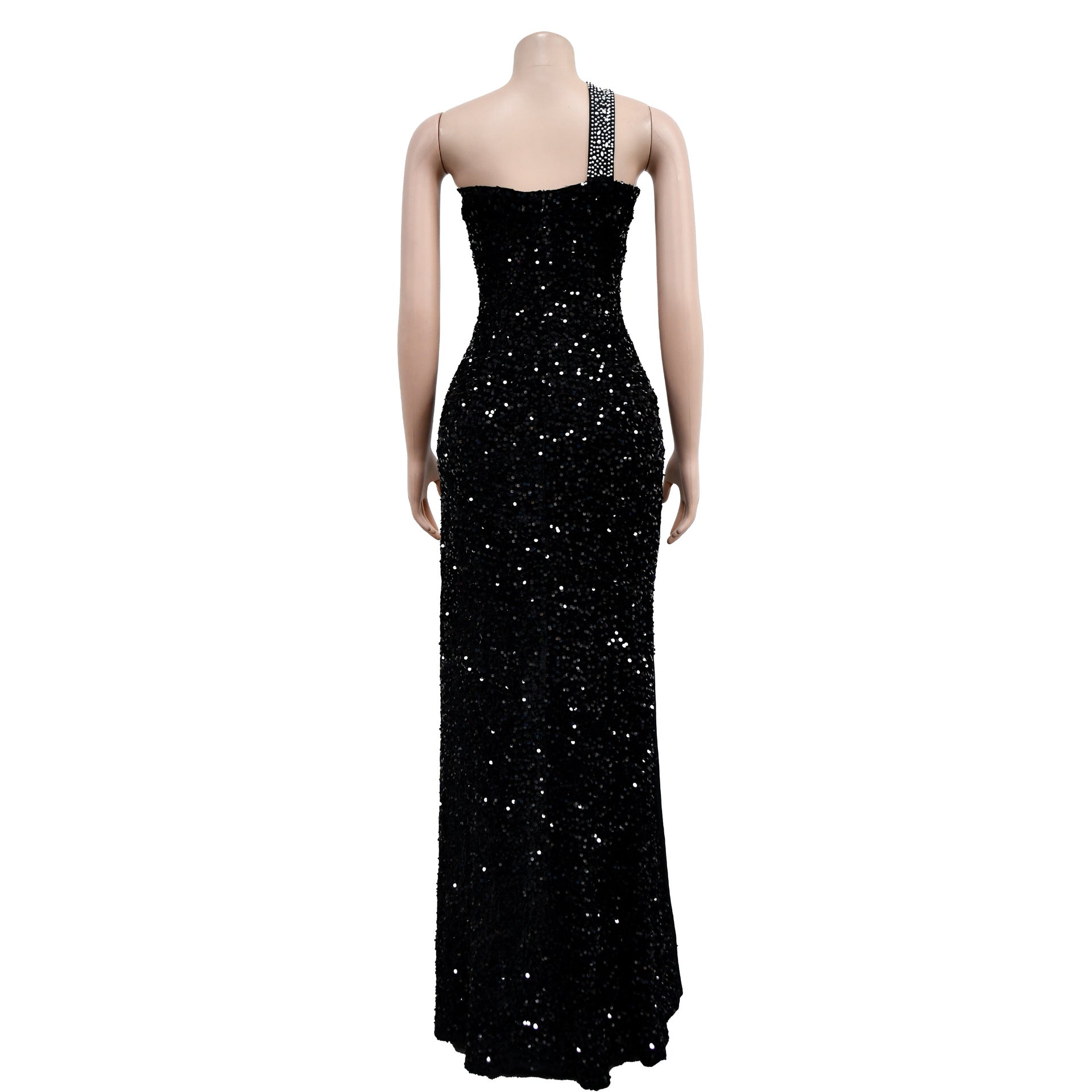 Women's Fashion Solid Color Beaded Sequin Sleeveless Maxi Dress 15