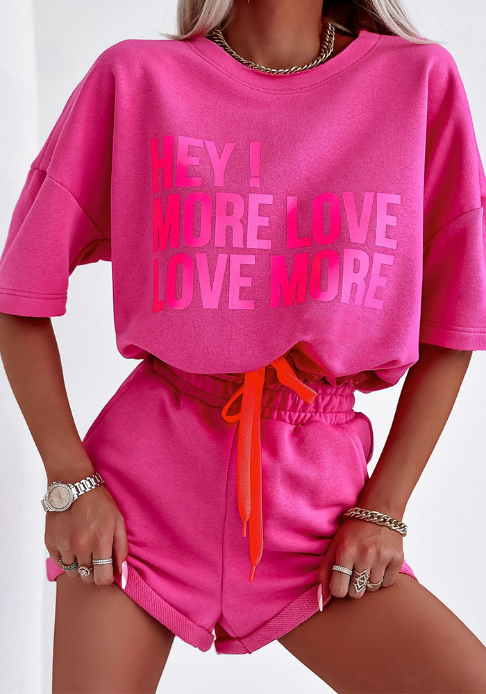 Women Spring/Summer Athletic Short-Sleeved Letter Print Top and Shorts Two-Piece Set