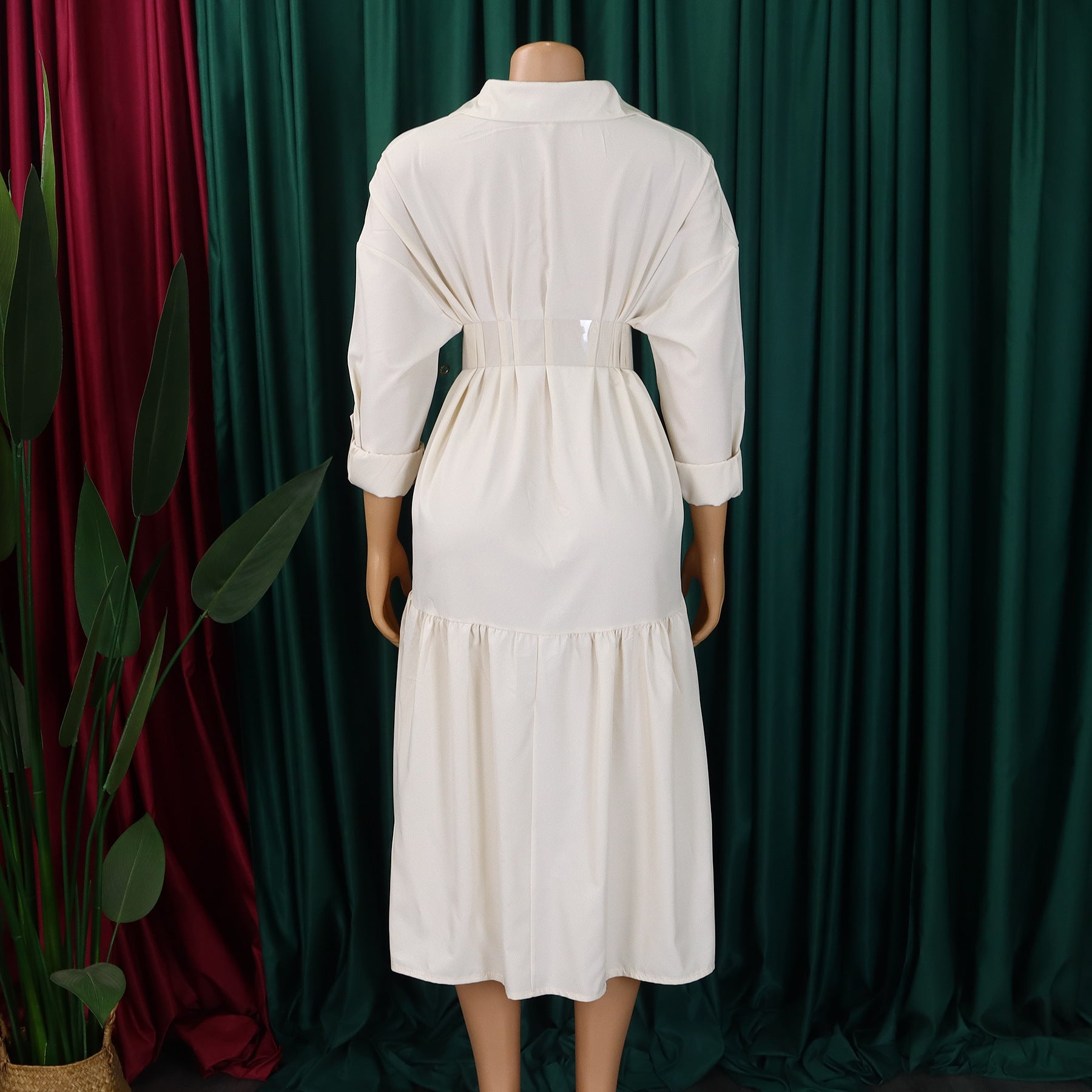 Women's Turndown Collar Solid Color Fashion Loose Casual Button Irregular Shirt Dress 41