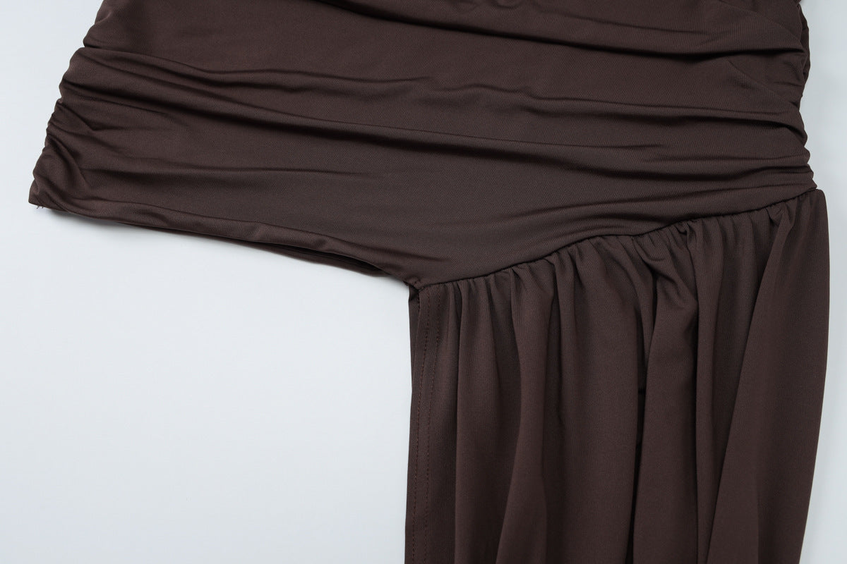 Women's Spring Summer fashion slim pleated ribbon Bodycon irregular sleeveless dress 19