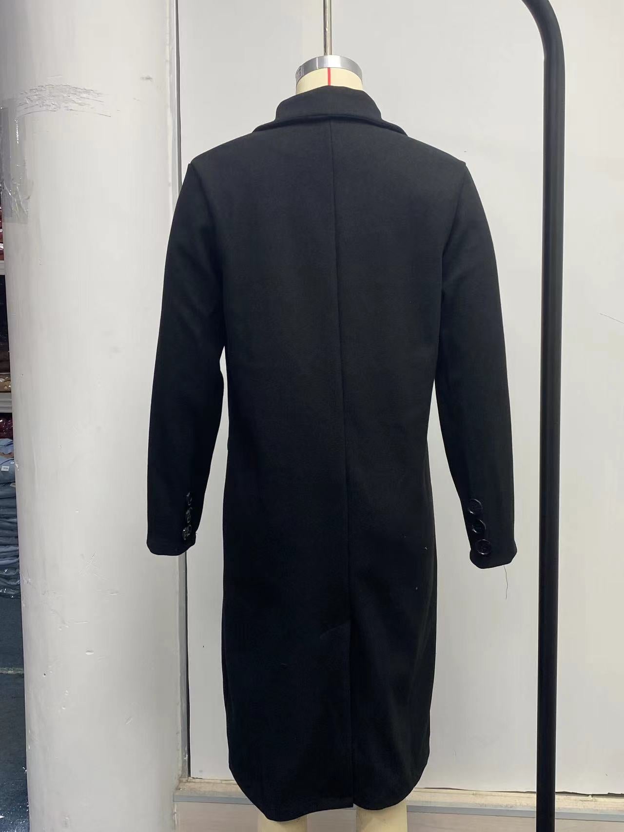 Women Solid Long Sleeve Double Breasted Pocket Coat 34