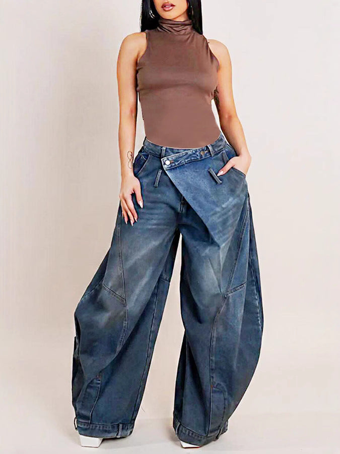 Wide leg women's denim pants 5