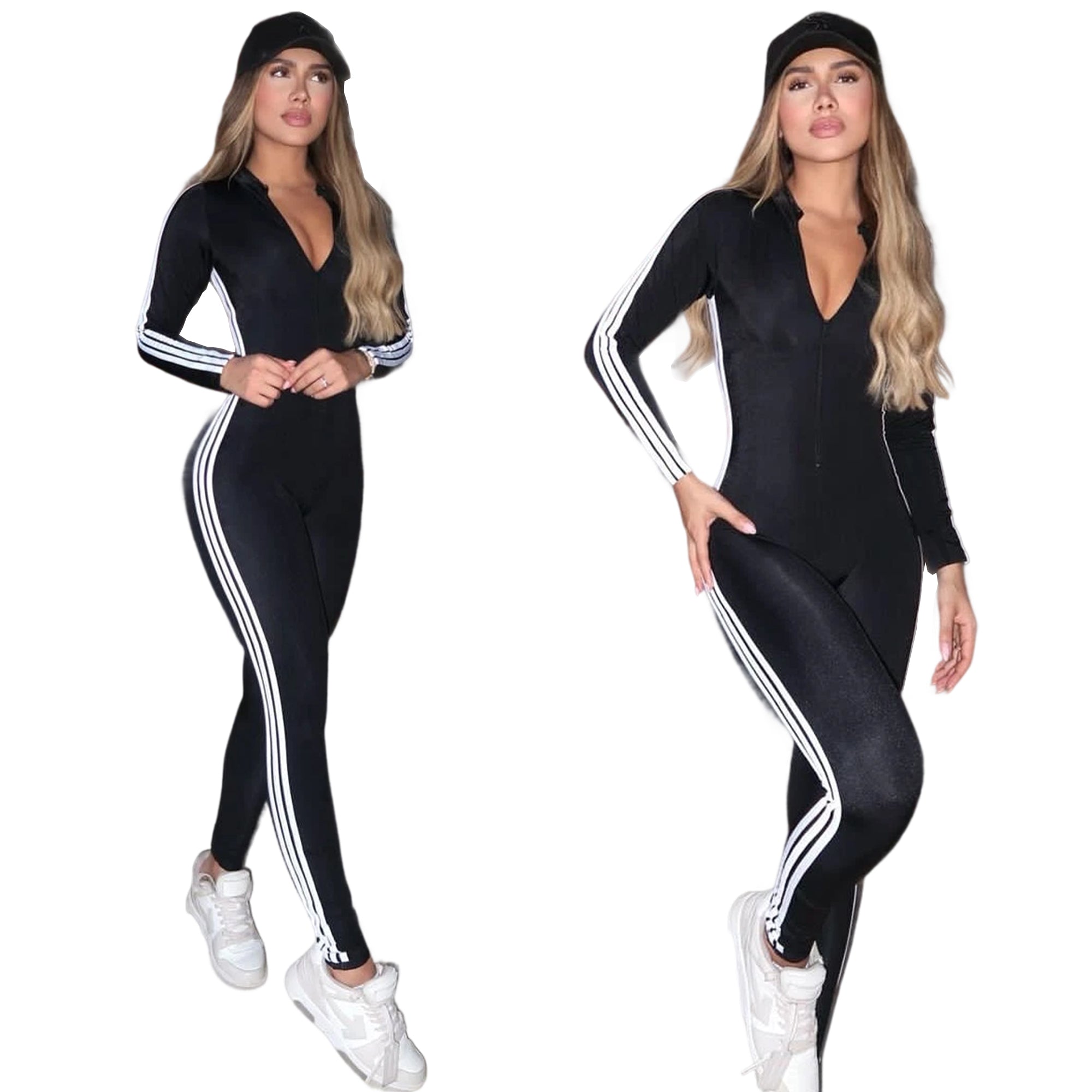 Women Striped Half Zipper Jumpsuit 6