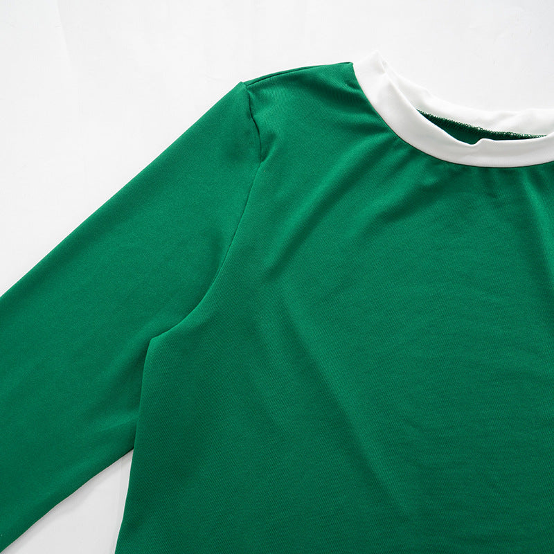 Women contrast long sleeve Crop Top and trousers Casual two-piece set 15