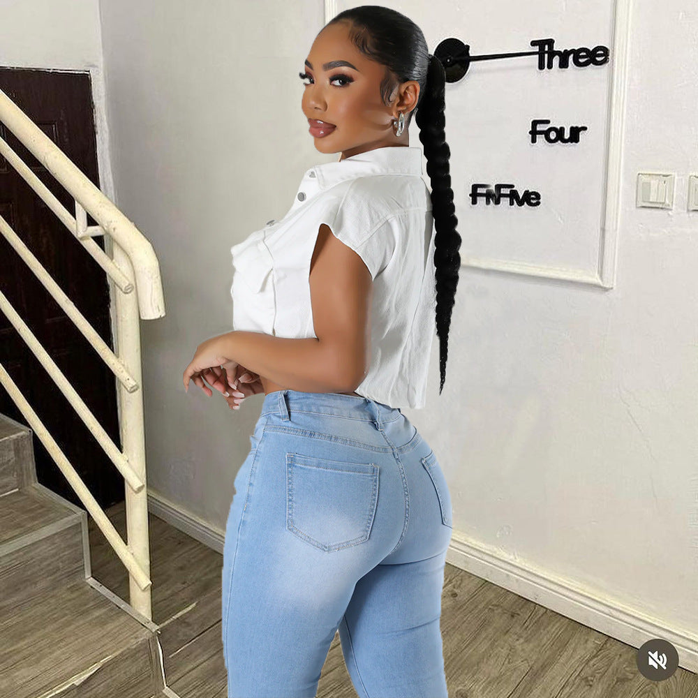 Women pocket shirt collar jacket 3