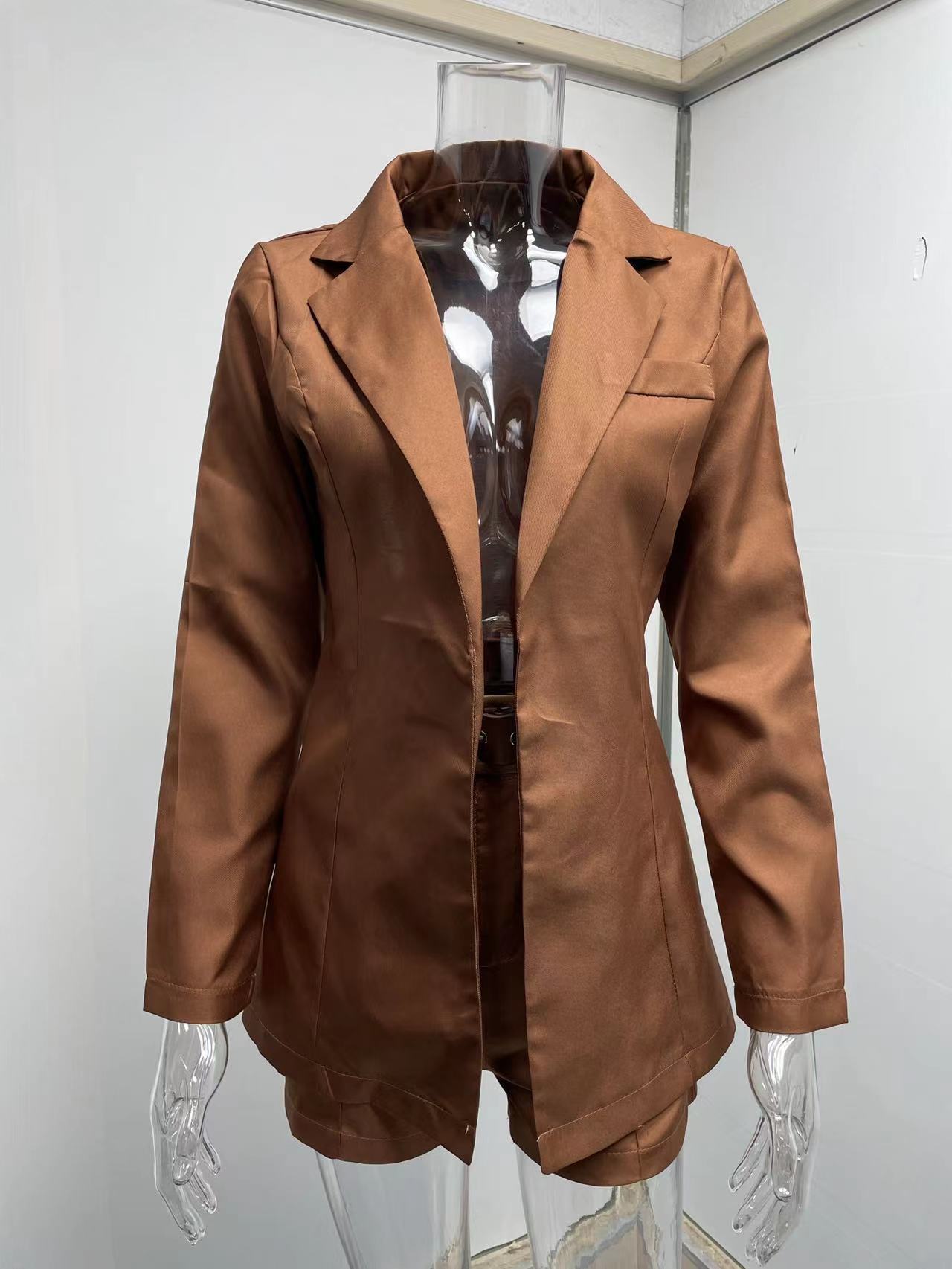 Women fashion Blazer+Shorts with belt Two-piece 56