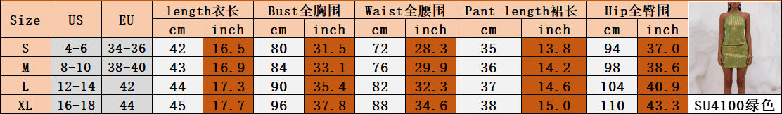 Women sexy sequined halter crop top and skirt two-piece set 9