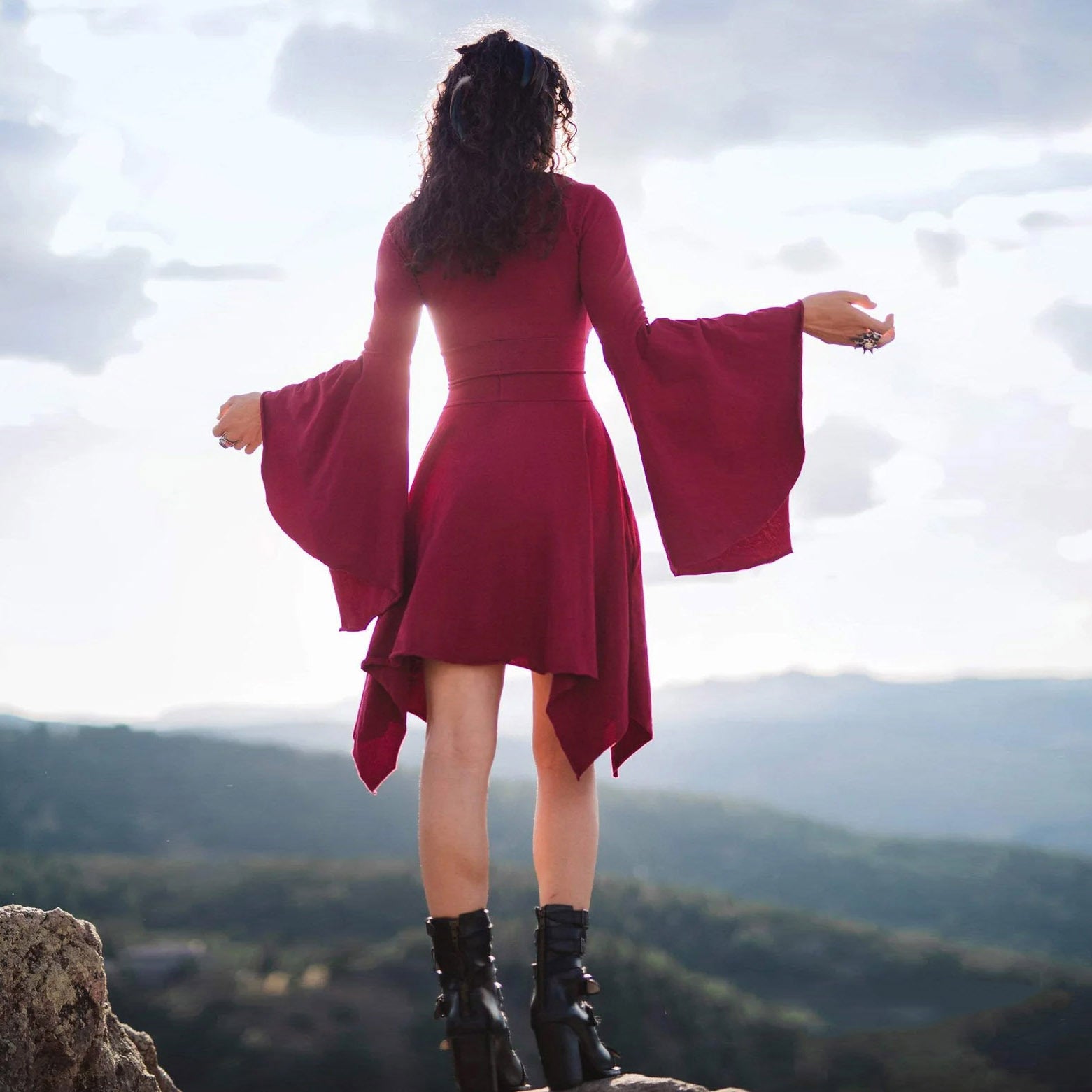 Women's Sexy Deep V Slim Ruffle Sleeve Irregular Dress 14