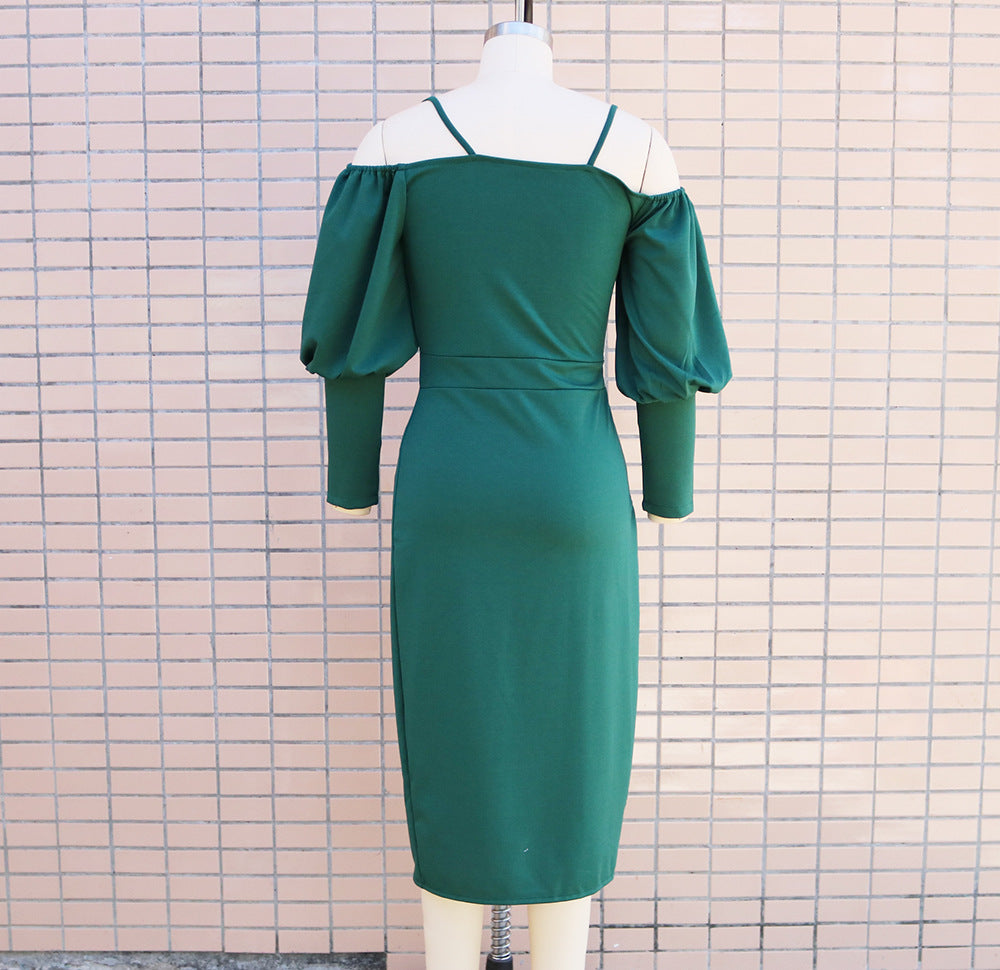 Women suspender balloon sleeves Irregular Maxi dress 15