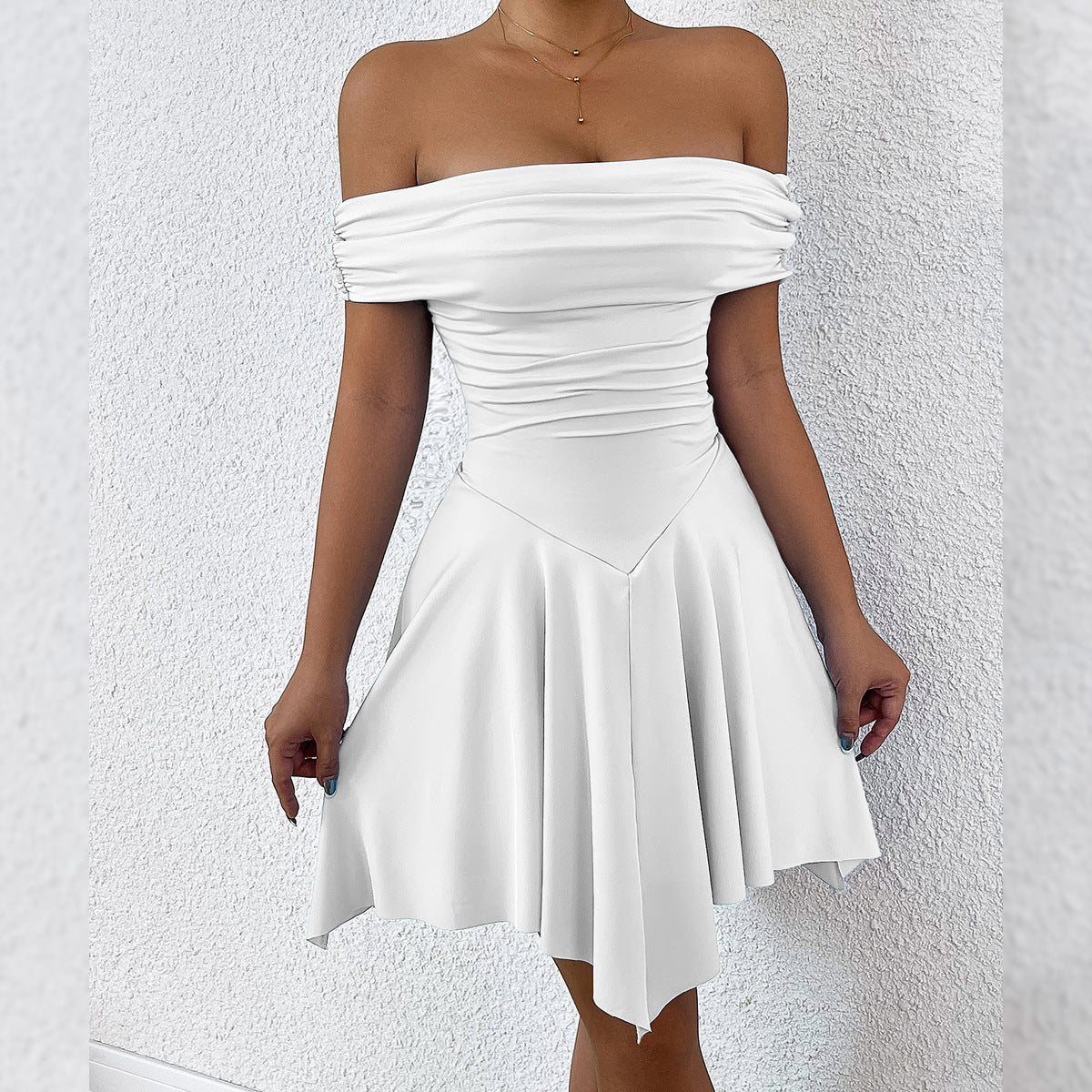 Women Summer Off Shoulder Irregular Strapless Off-shoulder sexy dress 8