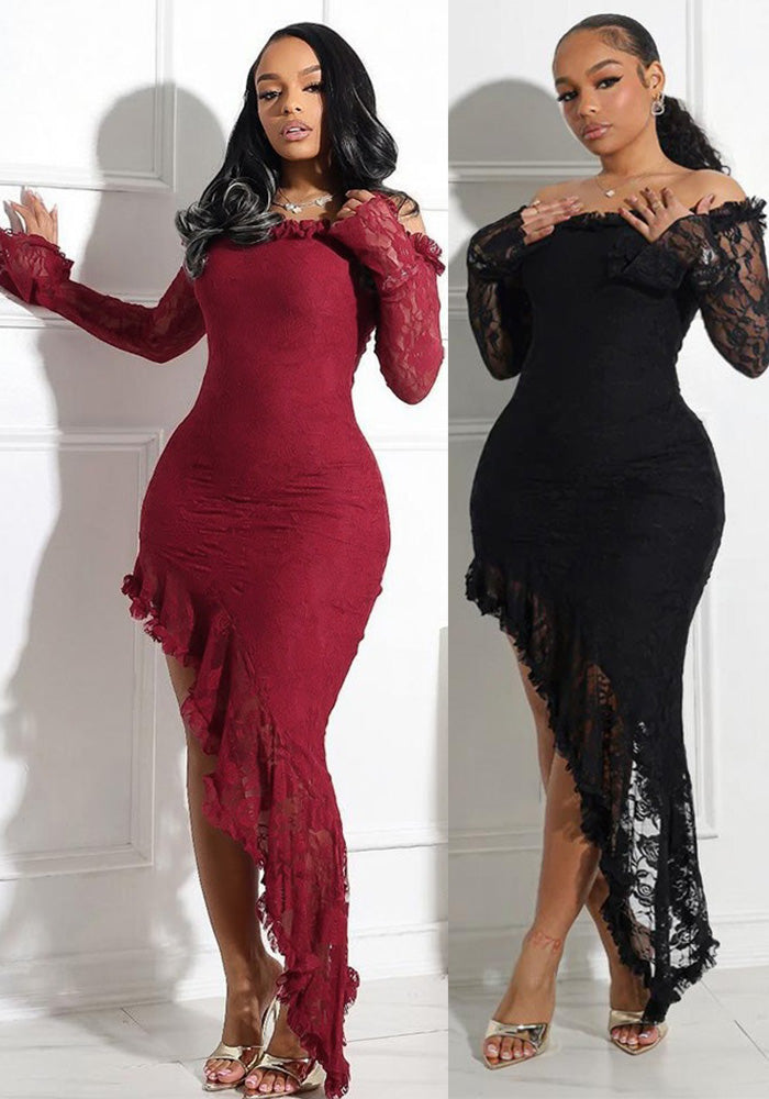 Strapless irregular solid color long dress for women