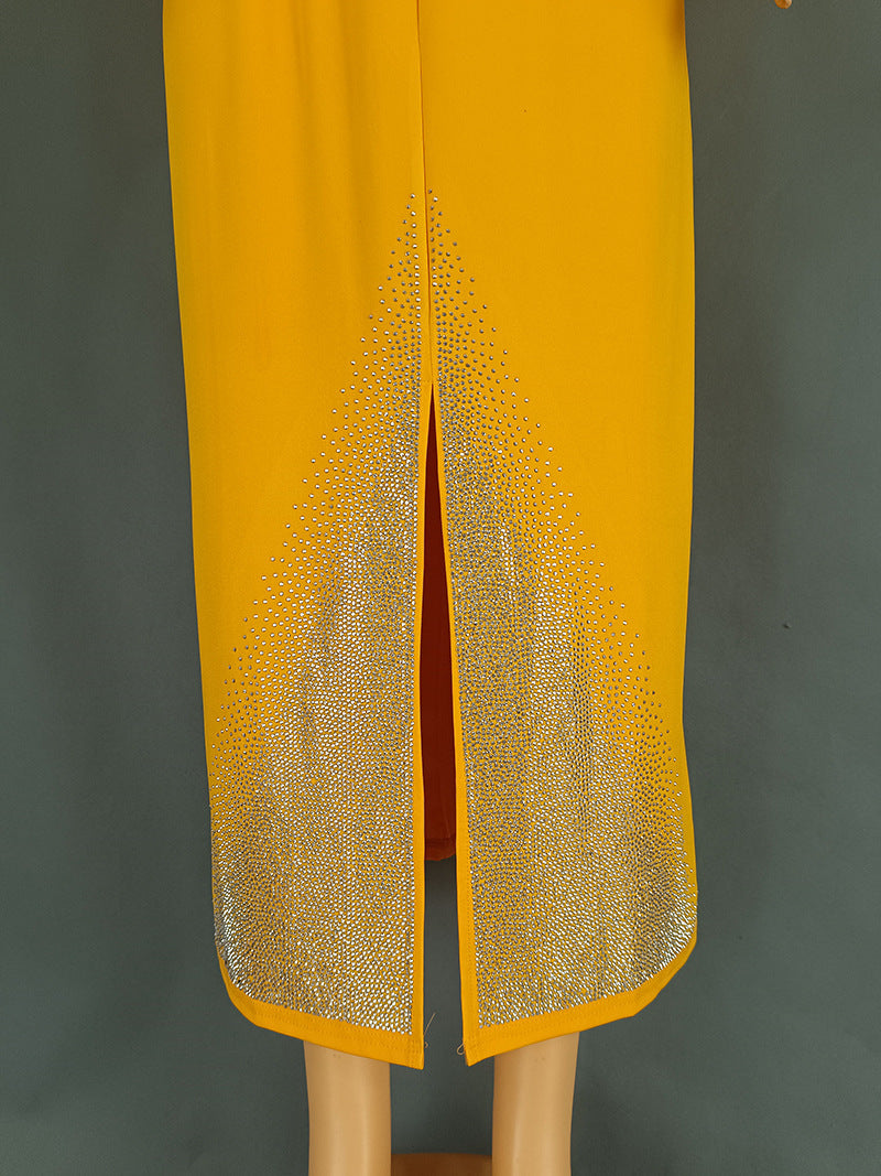 African Plus-Size Elegant Chic Beaded Patchwork Slit Bodycon Dress 19