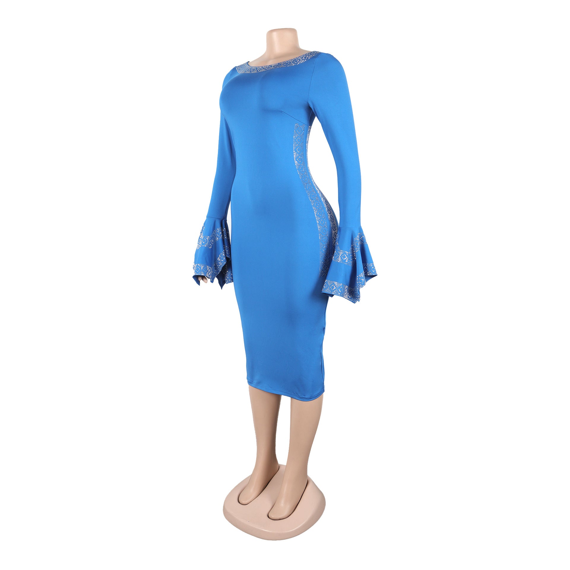 Women Sexy Beaded Stetchy Backless Slit Bodycon Dress 8