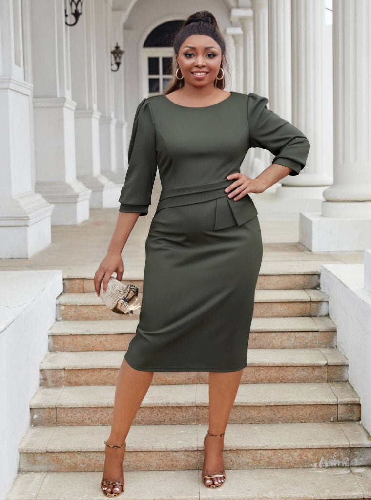 Plus Size Women o-neck pleated dress 5