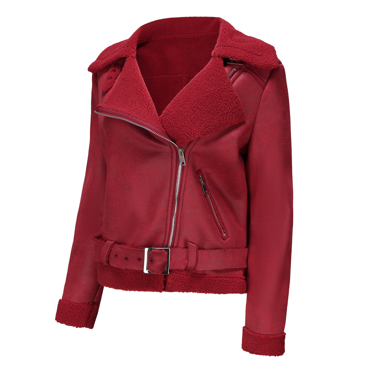 Autumn And Winter Fur Warm Women's Leather Jacket With Belt For Women Turndown Collar Coat 30