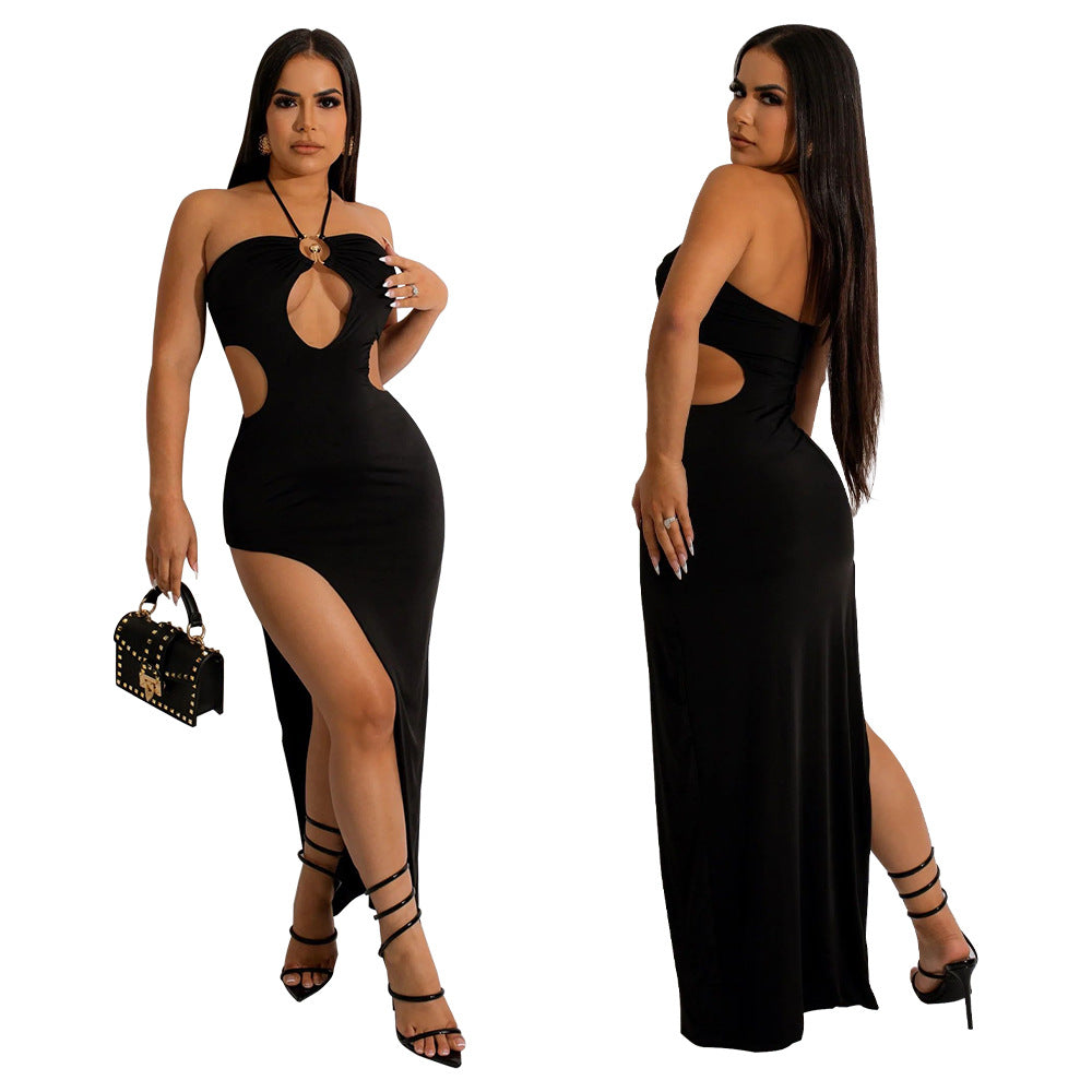 Women's Irregular Slit Maxi Sexy Low Back Cutout Dress 7