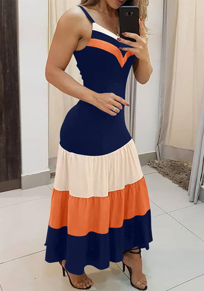 Black Contrast Strap Midi Dress