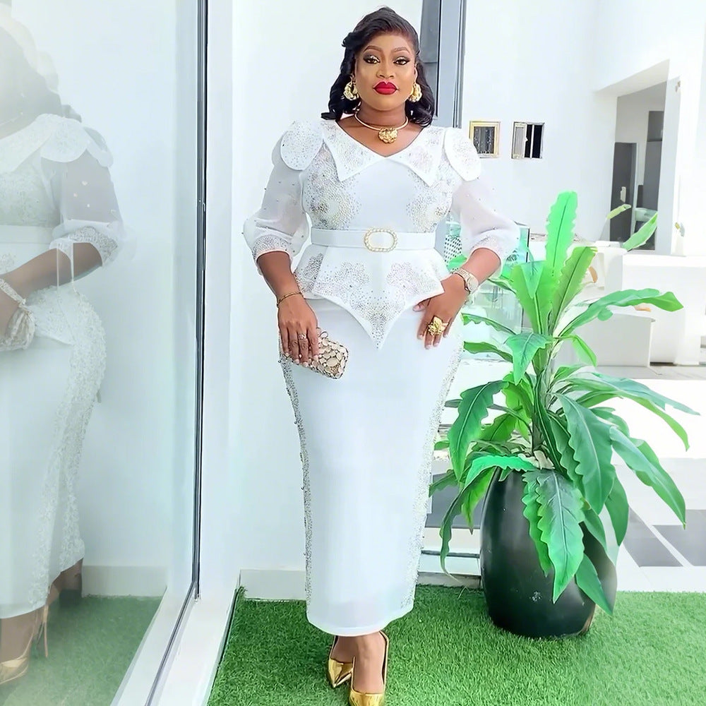 Plus Size African Women beaded party dress 4