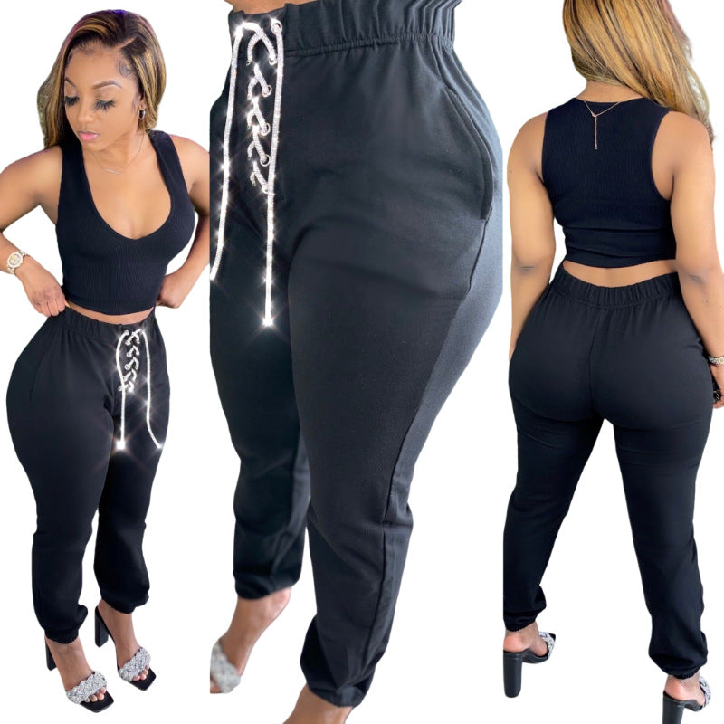 Autumn Winter Women's Drawstring Elastic Waist Casual Sports Pants 6