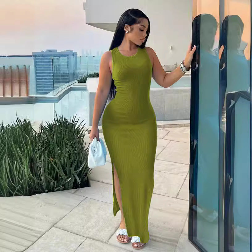 Women Career Sleeveless Round Neck Dress 10