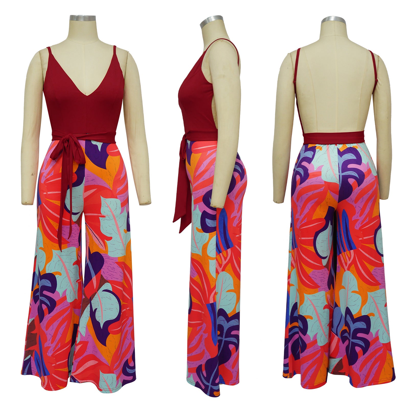 Women's Fashion Summer Sexy Low Back Deep V Straps Jumpsuit 17