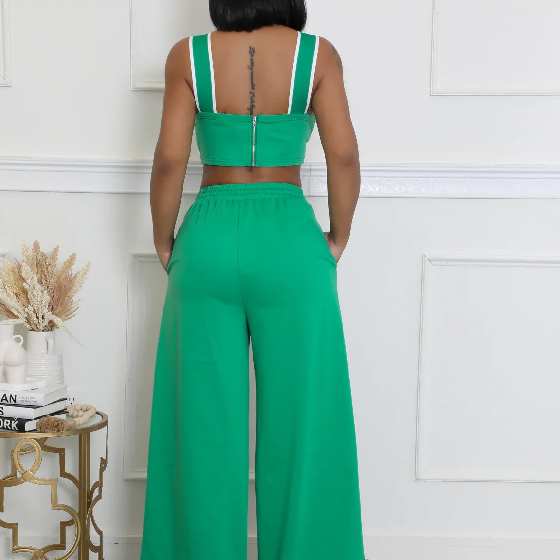 Women's Strap High-Waist Lace-Up Fashion Two Piece Pants Set 11