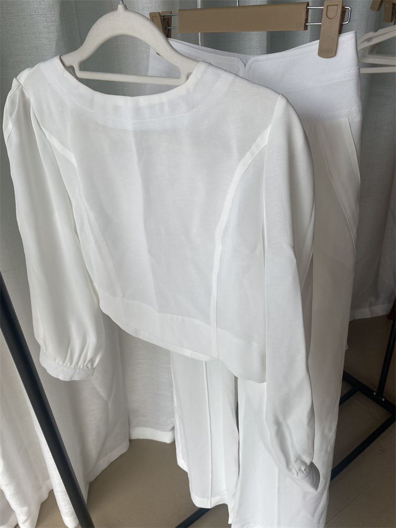 Women autumn long-sleeved Top and high-waisted wide-leg pants two-piece set 14