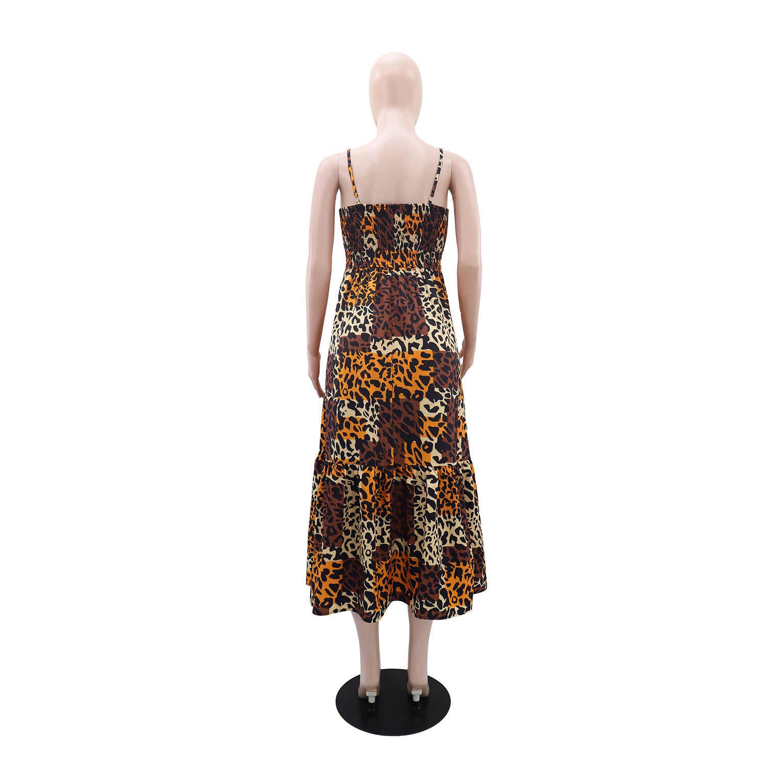 Women Print Holidays Casual Suspender Sleeve Leopard Print Dress 5