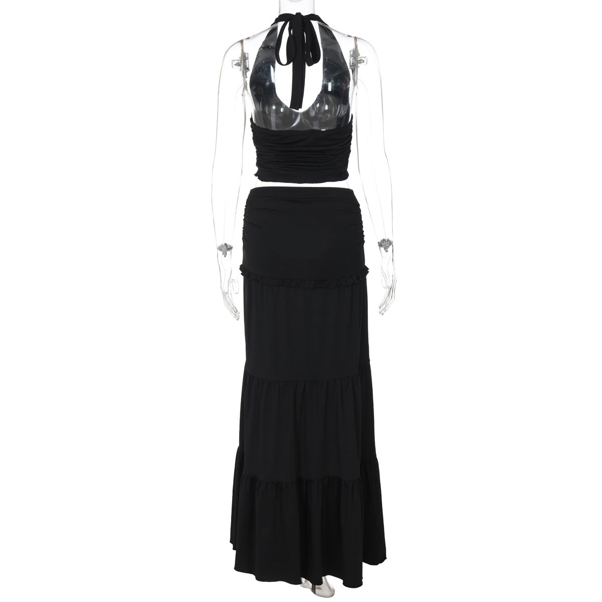 Women summer tie Halter Neck vest pleated Skirt two-piece set 7