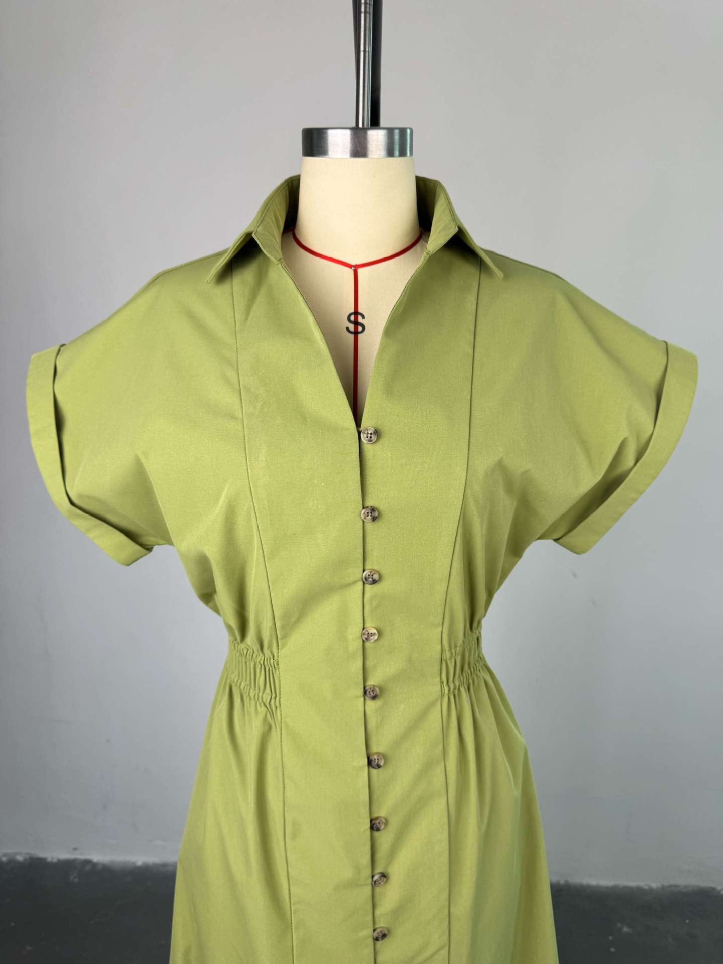 Women Summer Turndown Collar Short Sleeve Slit Shirt Dress 5